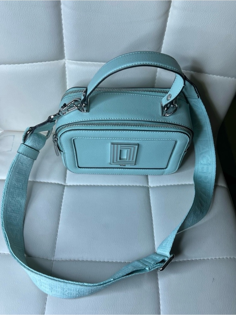Light Blue Women's Crossbody Camera Bag - Minimal Square Detail